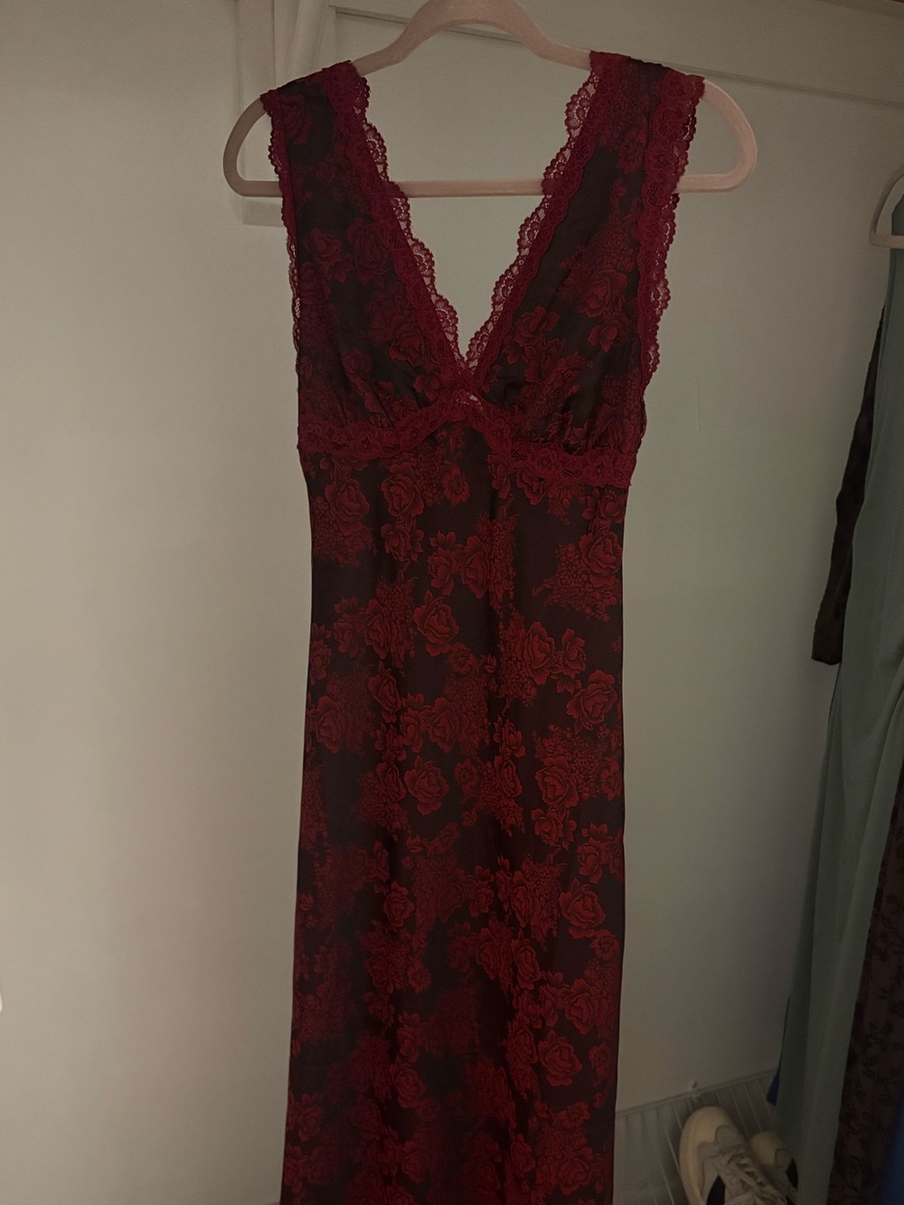 Sincerly Jules Burgundy Lace Floral Slip Dress